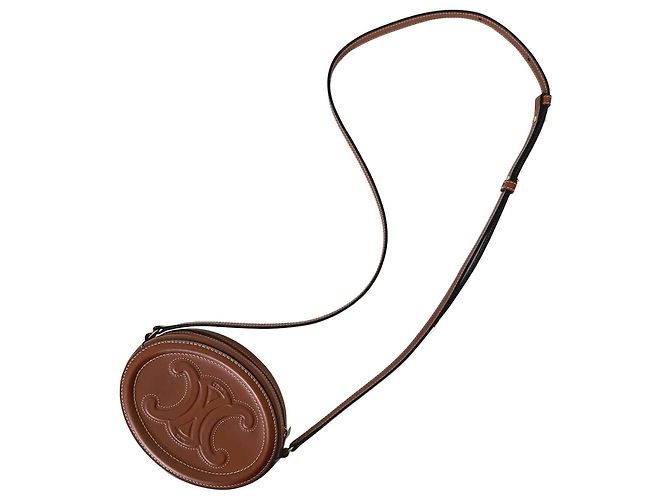 Céline Borsa a tracolla e spalla Triomphe Cuire Oval Pulse in pelle Tan - vista 10