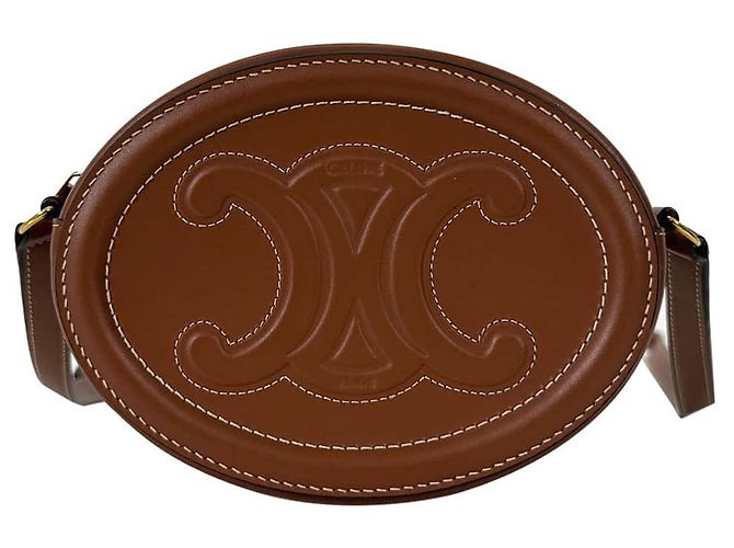 Céline Borsa a tracolla e spalla Triomphe Cuire Oval Pulse in pelle Tan - vista 2