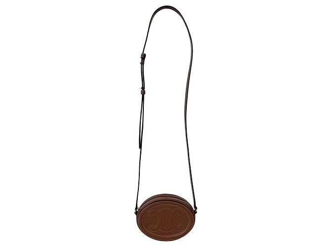 Céline Borsa a tracolla e spalla Triomphe Cuire Oval Pulse in pelle Tan - vista 4