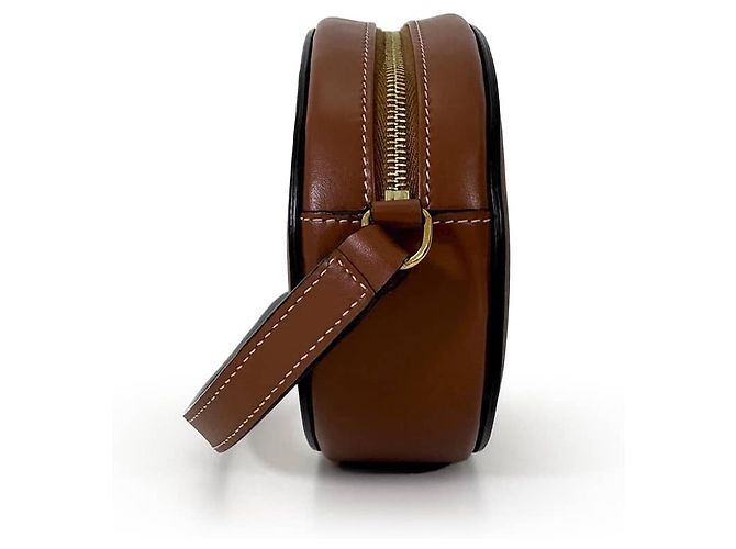 Céline Borsa a tracolla e spalla Triomphe Cuire Oval Pulse in pelle Tan - vista 7
