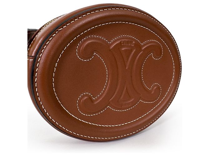 Céline Borsa a tracolla e spalla Triomphe Cuire Oval Pulse in pelle Tan - vista 9