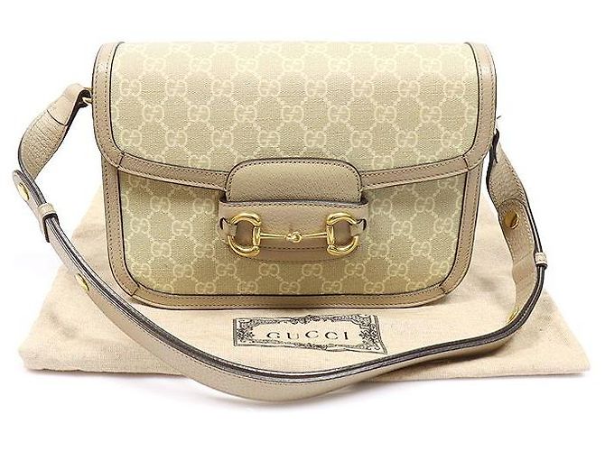 Gucci Supreme Canvas Beige Leather Horsebit Medium Schultertasche - Ansicht 2