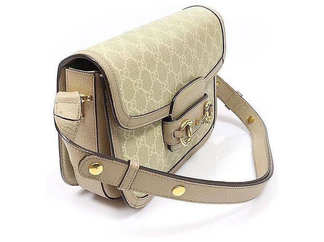 Gucci Supreme Canvas Beige Leather Horsebit Medium Schultertasche - Ansicht 3