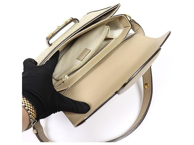 Gucci Supreme Canvas Beige Leather Horsebit Medium Schultertasche - Ansicht 4