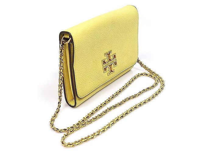 Tory Burch Borsa a spalla in pelle martellata gialla con catena - vista 2