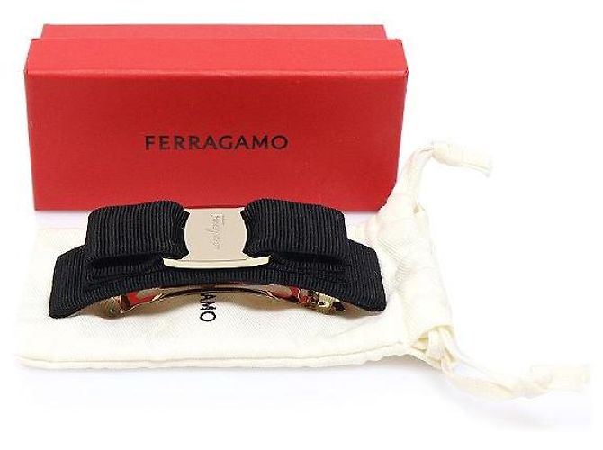 Salvatore Ferragamo Fermi capelli Vara in tessuto nero e tono oro - vista 2