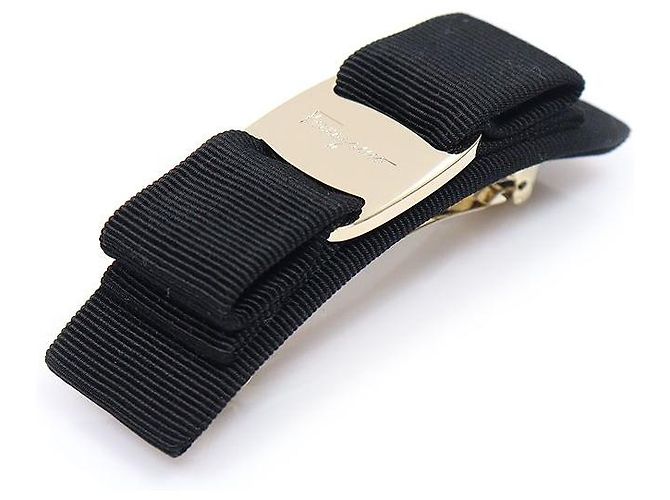 Salvatore Ferragamo Fermi capelli Vara in tessuto nero e tono oro - vista 3