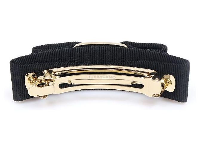 Salvatore Ferragamo Fermi capelli Vara in tessuto nero e tono oro - vista 4