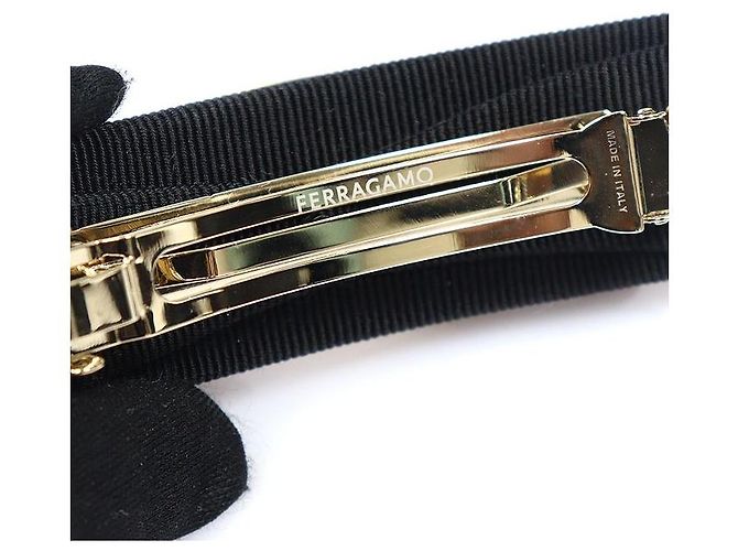 Salvatore Ferragamo Fermi capelli Vara in tessuto nero e tono oro - vista 7