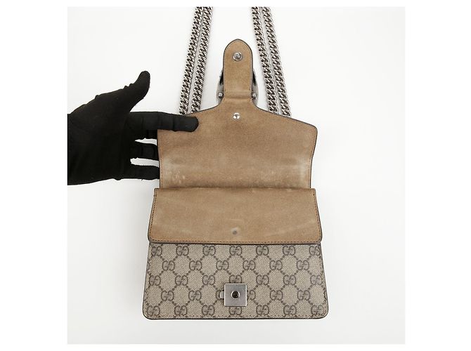 Gucci Borsa a tracolla Mini GG Supreme Canvas Dionysus Beige Suede - vista 12