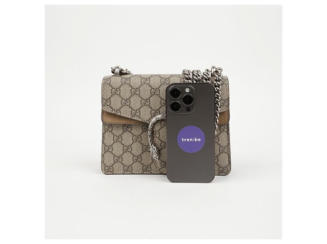 Gucci Borsa a tracolla Mini GG Supreme Canvas Dionysus Beige Suede - vista 15