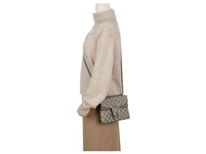 Gucci Borsa a tracolla Mini GG Supreme Canvas Dionysus Beige Suede - vista 16