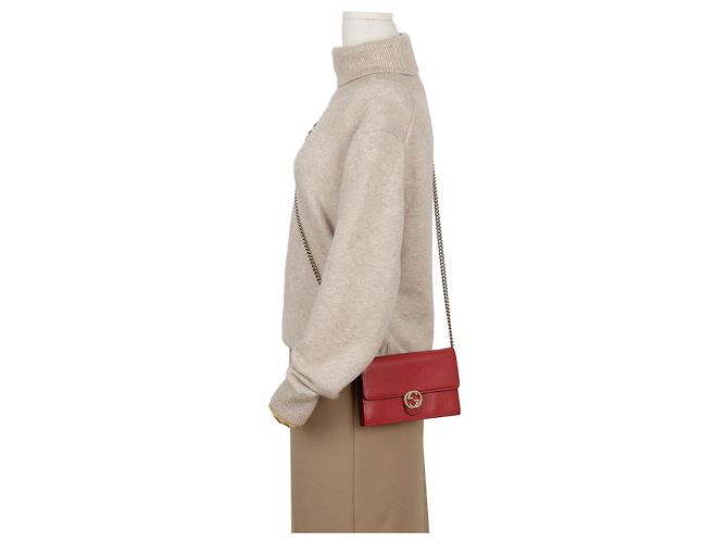 Gucci Mini bolso cadena y cartera de piel Interlocking Rojo - vista 15