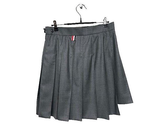 Thom Browne Wool Pleated Mini Skirt Gray - view 2