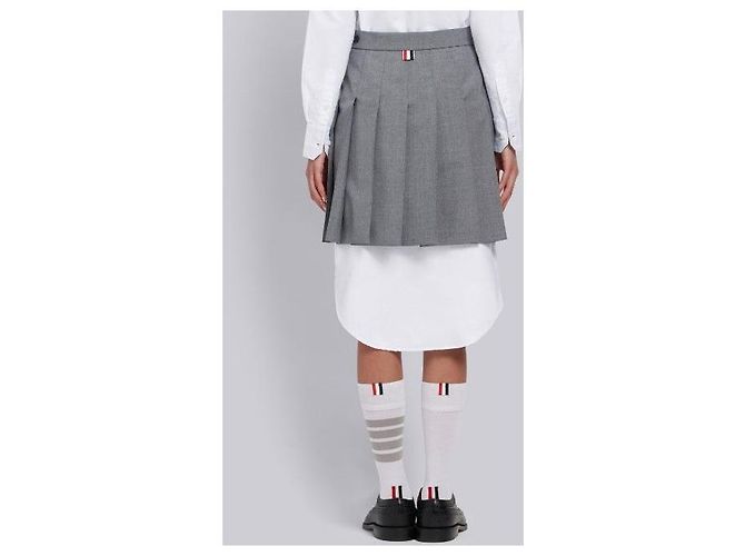 Thom Browne Wool Pleated Mini Skirt Gray - view 3