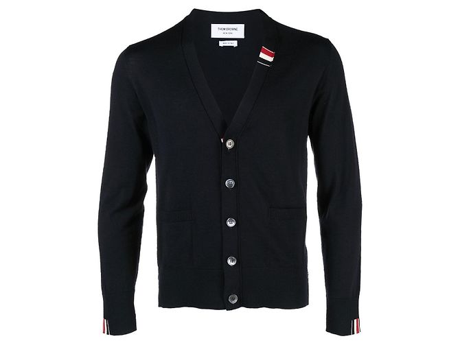 Thom Browne Three Stripes Stitch Wool Cardigan NAVY - view 6