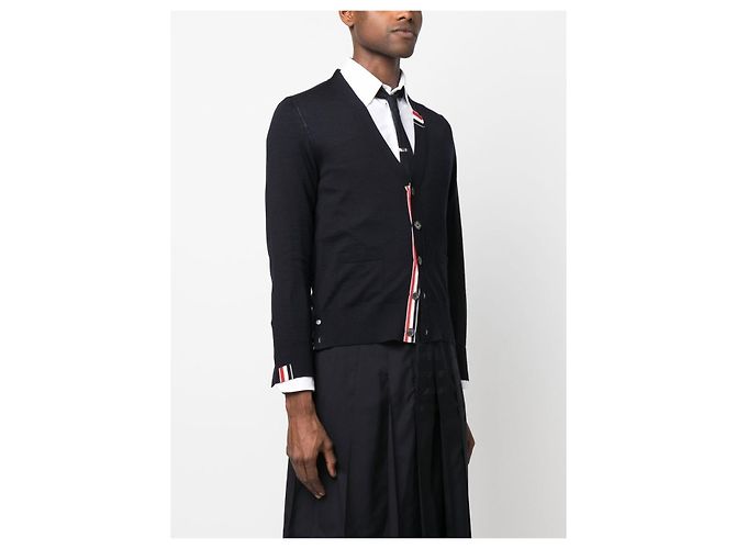 Thom Browne Three Stripes Stitch Wool Cardigan NAVY - view 8