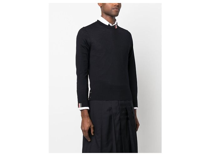 Thom Browne Three-Stripe Stitch Wool Knit Navy - view 3
