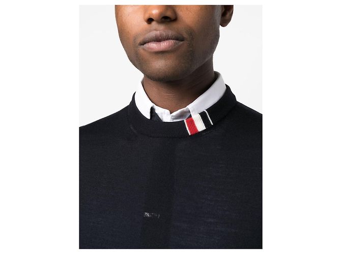 Thom Browne Three-Stripe Stitch Wool Knit Navy - view 5