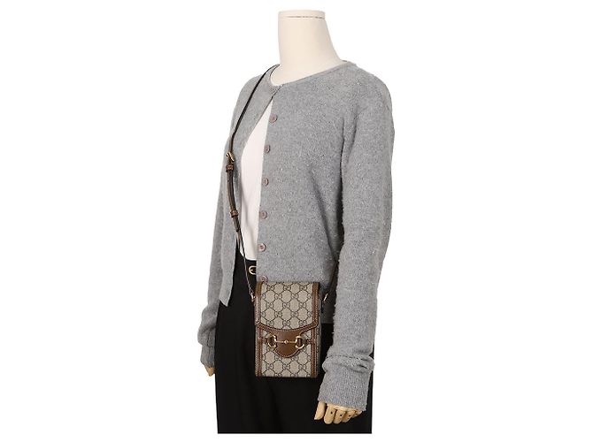 Gucci Borsa a tracolla mini Horsebit GG in canvas brown - vista 14