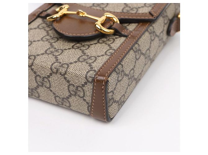 Gucci Borsa a tracolla mini Horsebit GG in canvas brown - vista 8