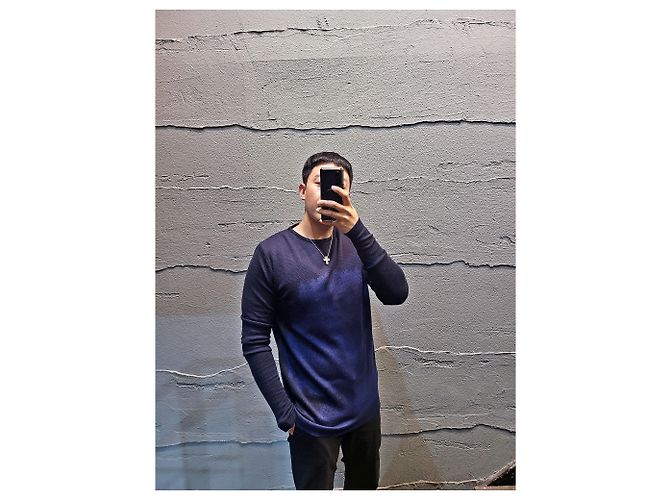 Pull en maille bleu marine Kiton - vue 3