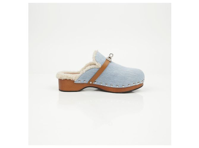 Mule Calota Hermès Blu in Tessuto - vista 10