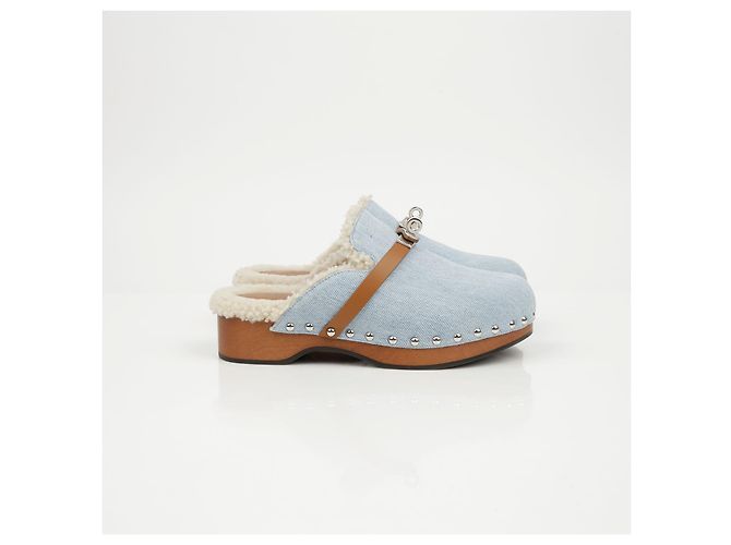 Mule Calota Hermès Blu in Tessuto - vista 2