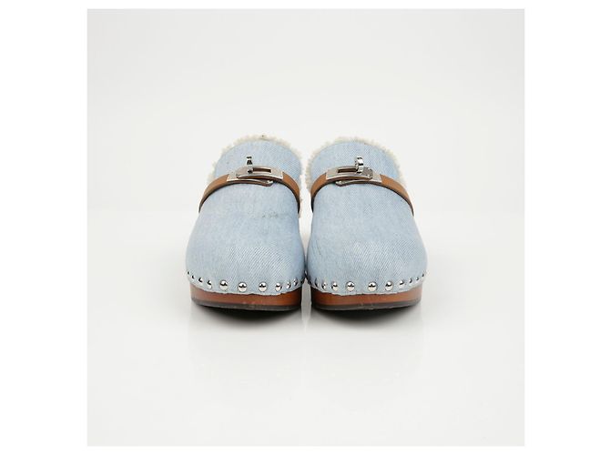 Mule Calota Hermès Blu in Tessuto - vista 3