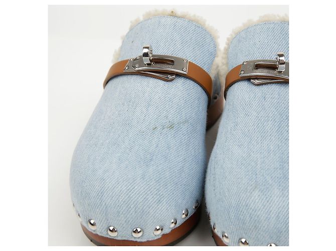Mule Calota Hermès Blu in Tessuto - vista 5