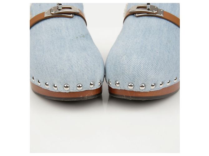 Mule Calota Hermès Blu in Tessuto - vista 6