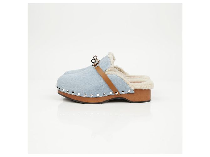 Mule Calota Hermès Blu in Tessuto - vista 7