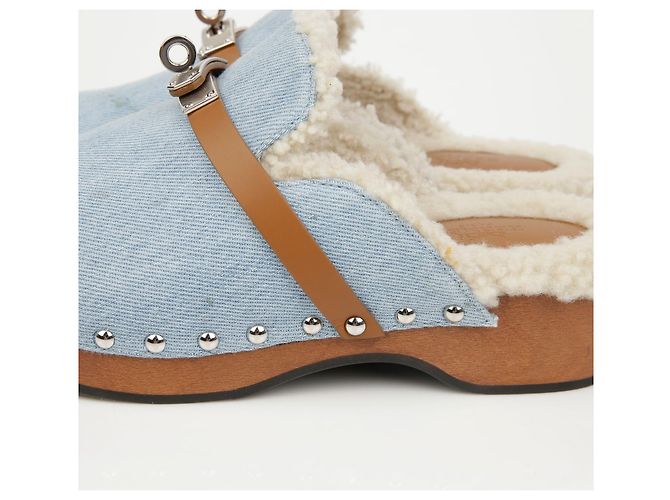 Mule Calota Hermès Blu in Tessuto - vista 8