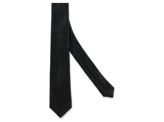 Autre Marque Cravatta SAINT LAURENT in seta con monogramma nera - vista 7