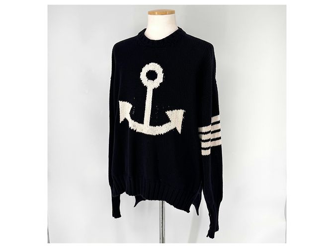 Thom Browne Anchor Icon Oversized Crewneck Strickpullover Navy - Ansicht 3