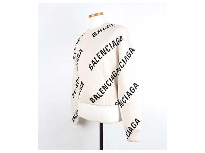 Balenciaga Multi Logo Oversized Strickpullover Weiß - Ansicht 2