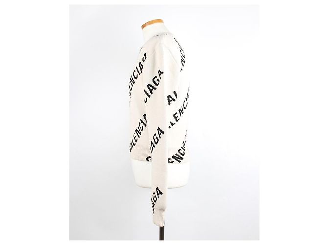 Balenciaga Multi Logo Oversized Strickpullover Weiß - Ansicht 3