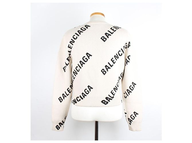 Balenciaga Multi Logo Oversized Strickpullover Weiß - Ansicht 4