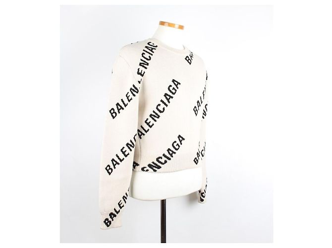 Balenciaga Multi Logo Oversized Strickpullover Weiß - Ansicht 6