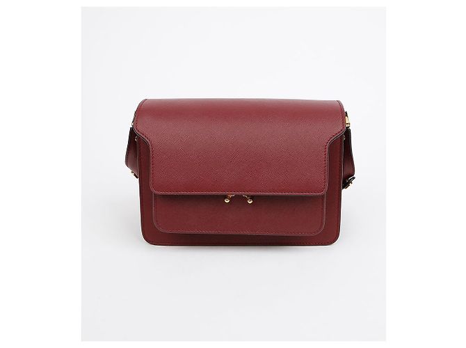 Marni Borsa a tracolla Trunk Medium in pelle Saffiano Ruby Burgundy - vista 2