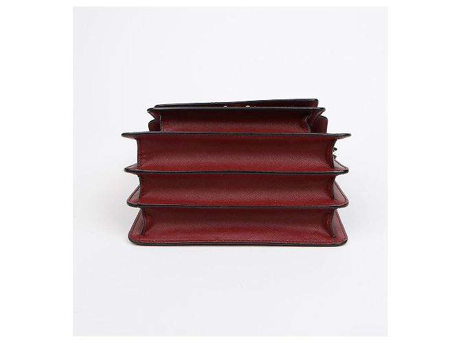 Marni Borsa a tracolla Trunk Medium in pelle Saffiano Ruby Burgundy - vista 5