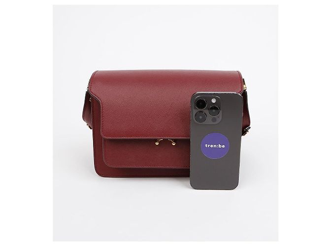 Marni Borsa a tracolla Trunk Medium in pelle Saffiano Ruby Burgundy - vista 6
