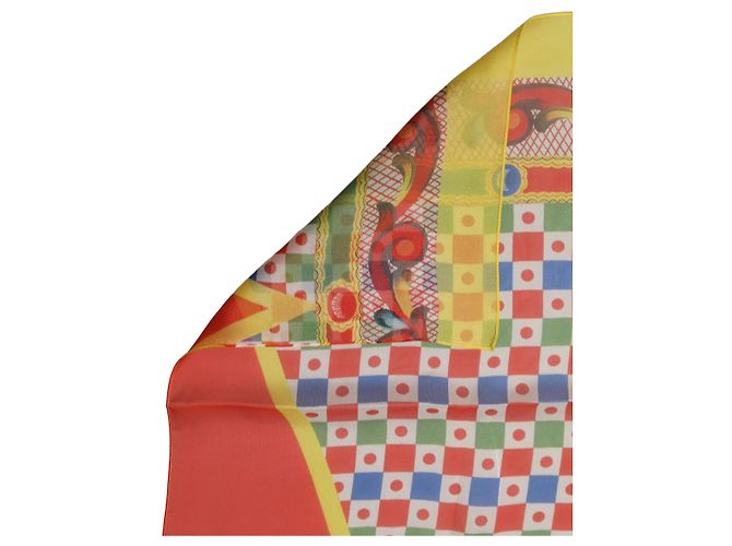 Dolce & Gabbana Stola in Seta con Stampa Carretto Multicolor - vista 3