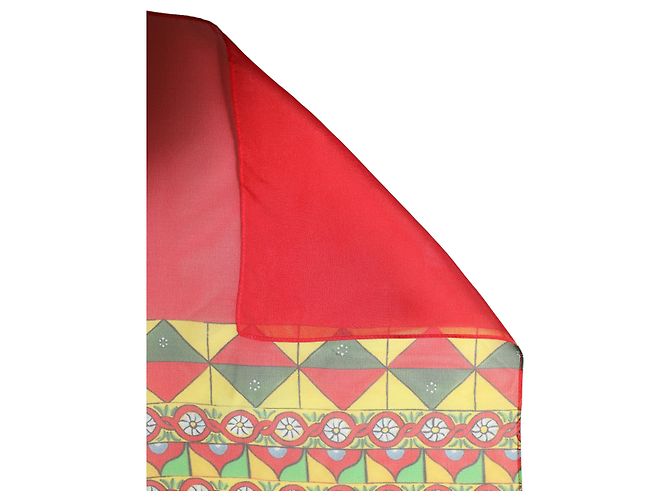 Dolce & Gabbana Sciarpa stola scialle in seta rossa con stampa geometrica - vista 2