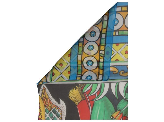 Dolce & Gabbana Sciarpa stola scialle in seta stampata multicolore - vista 3