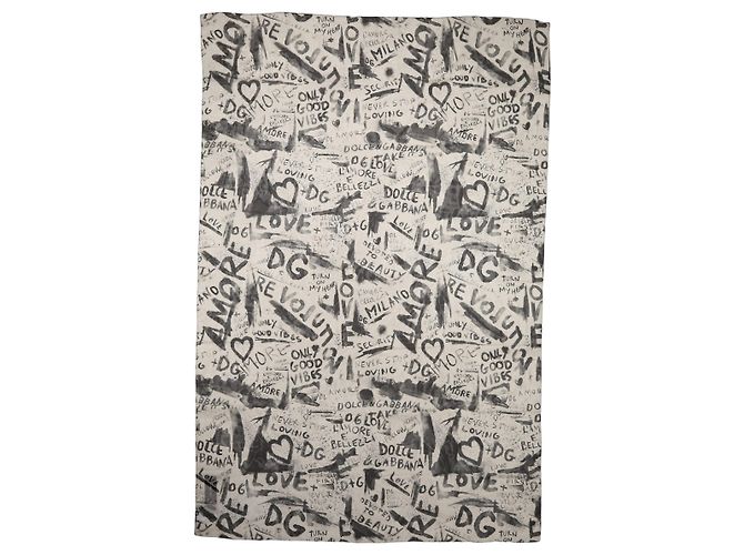 Dolce & Gabbana Sciarpa Stola in Seta Bianca con Logo Graffiti - vista 2