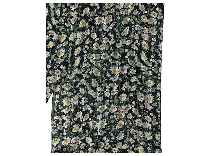 Dolce & Gabbana Stola lunga in chiffon di seta nera con margherite - vista 3