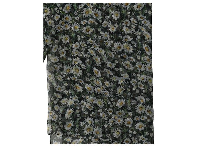 Dolce & Gabbana Stola lunga in chiffon di seta nera con margherite - vista 2