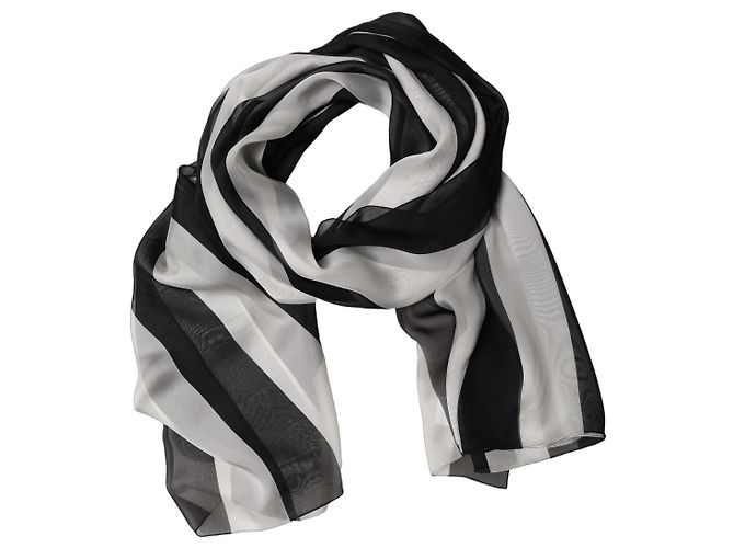 Dolce & Gabbana Sciarpa stola scialle in seta a righe bianco e nero - vista 2