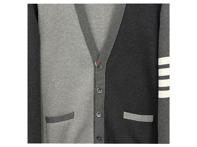 Thom Browne Strickjacke mit diagonalen Streifen Grau - Ansicht 9